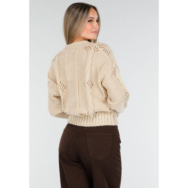 Weste mit V-Ausschnitt und langen Ärmeln in Beige