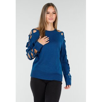 Petrol Sweater mit Openwork Sleeves