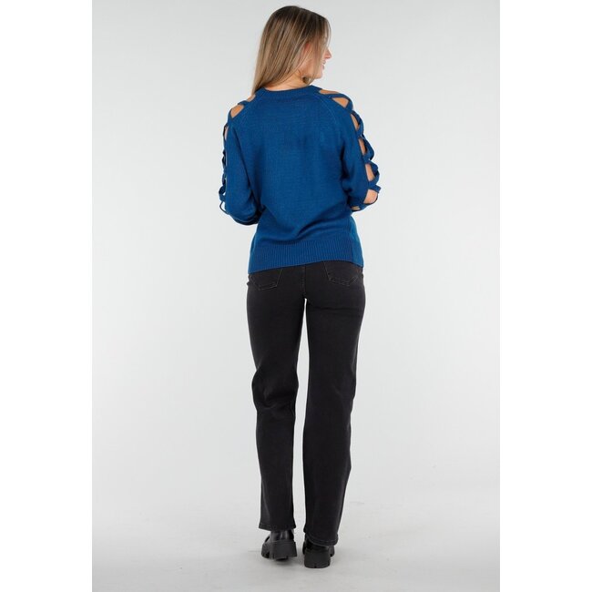 Strickpullover mit geflochtenen Details in Blau