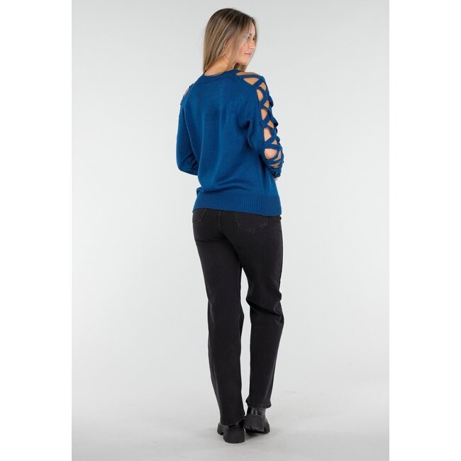 Strickpullover mit geflochtenen Details in Blau