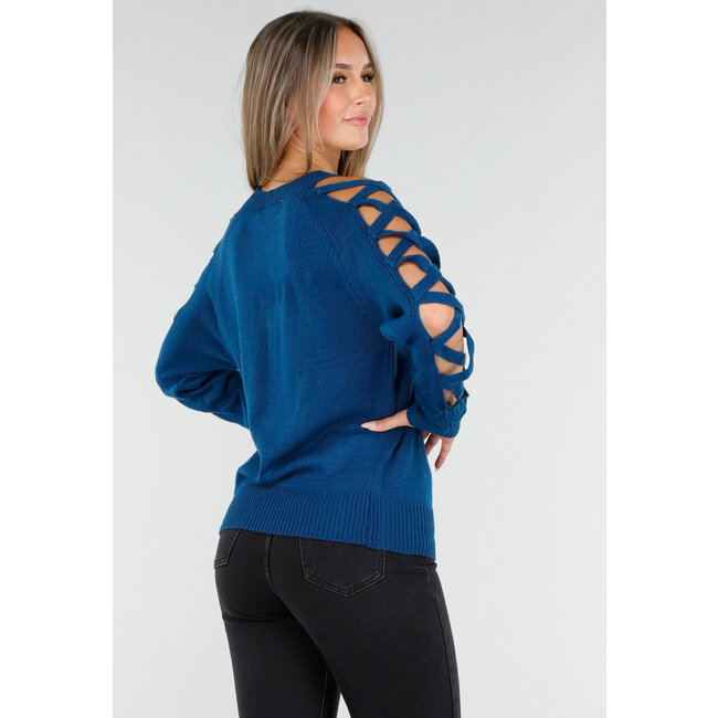 Strickpullover mit geflochtenen Details in Blau