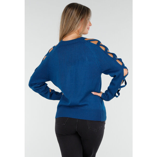 Strickpullover mit geflochtenen Details in Blau