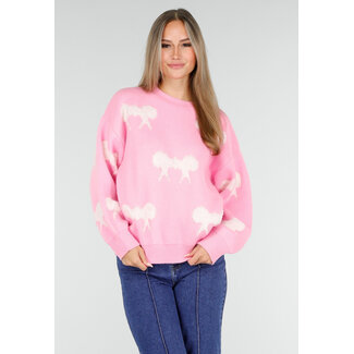 Pink Sweater with White Bow Patterns