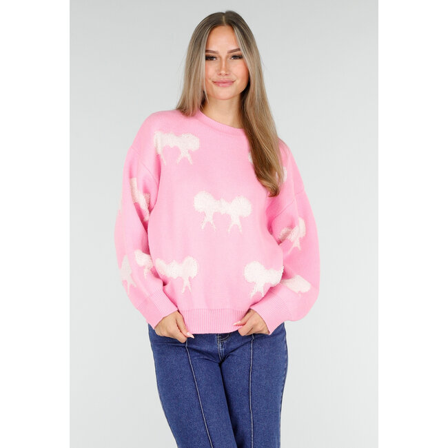 Strickpullover in Rosa mit Schleifendetails