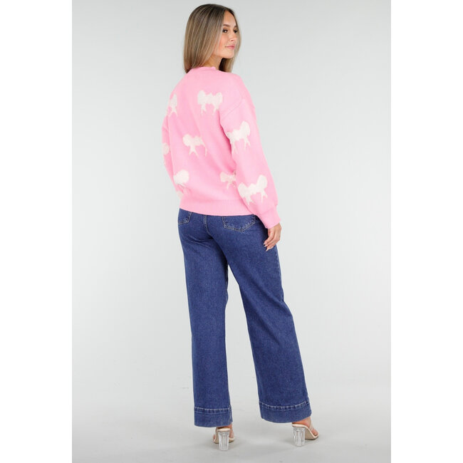 Strickpullover in Rosa mit Schleifendetails