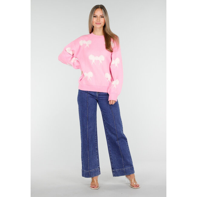 Strickpullover in Rosa mit Schleifendetails