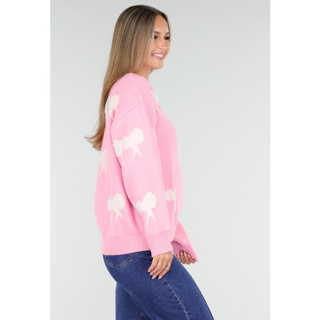 Strickpullover in Rosa mit Schleifendetails