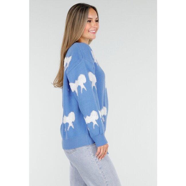 Strickpullover in Blau mit Schleifendetails