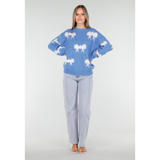 Strickpullover in Blau mit Schleifendetails