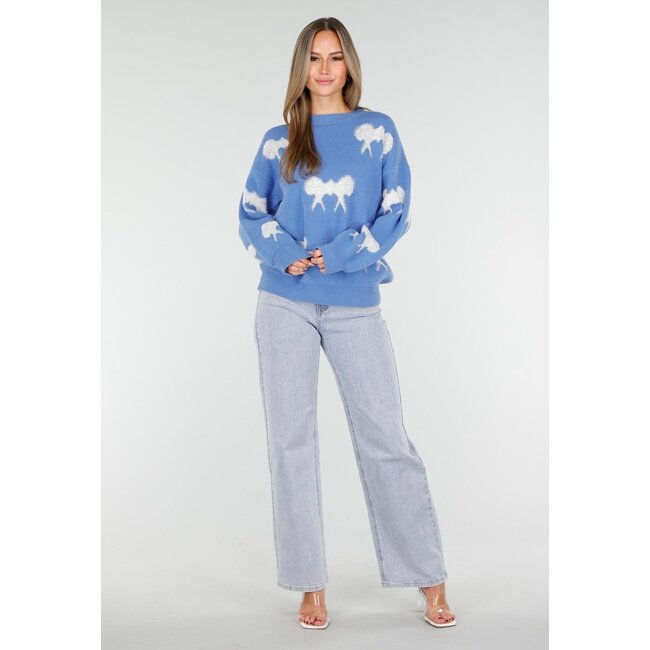 Strickpullover in Blau mit Schleifendetails