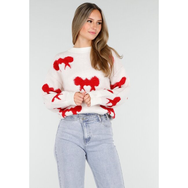 Strickpullover in Weiß mit Schleifendetails