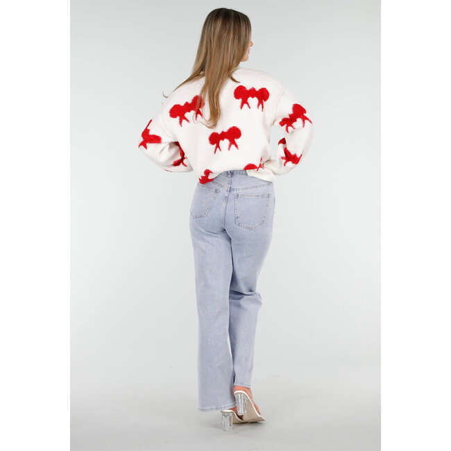 Strickpullover in Weiß mit Schleifendetails