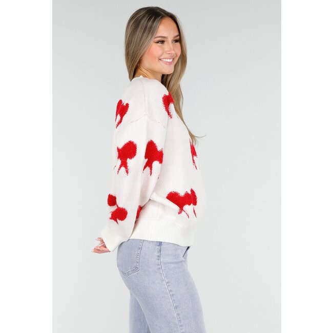 Strickpullover in Weiß mit Schleifendetails