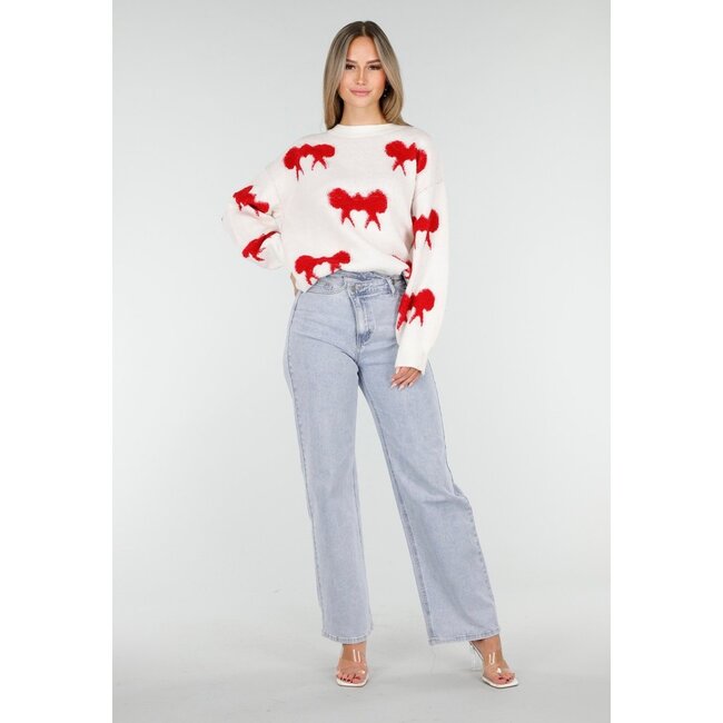 Strickpullover in Weiß mit Schleifendetails