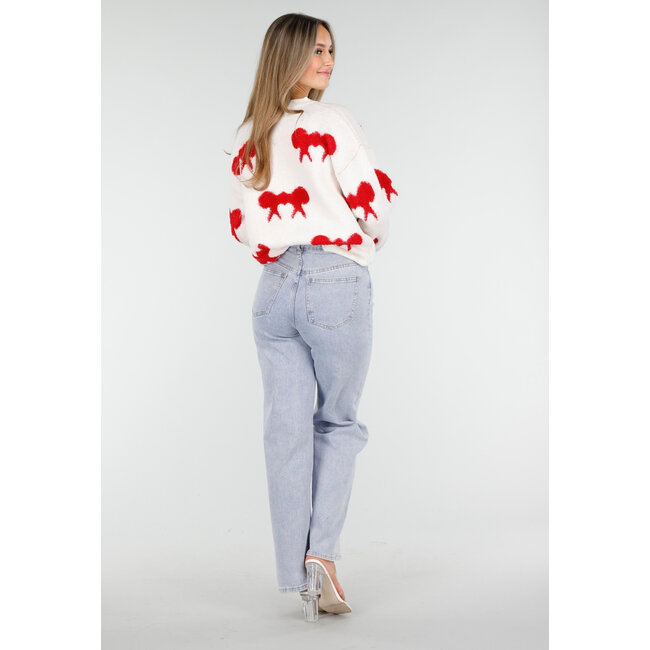 Strickpullover in Weiß mit Schleifendetails