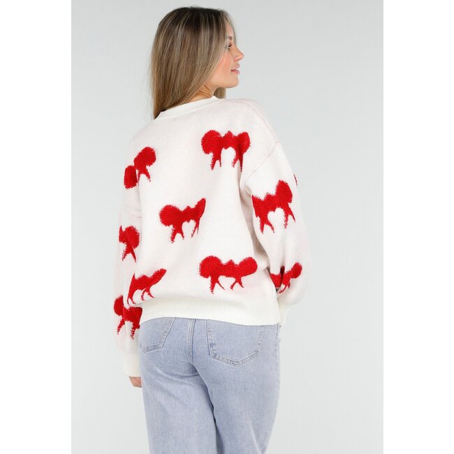 Strickpullover in Weiß mit Schleifendetails