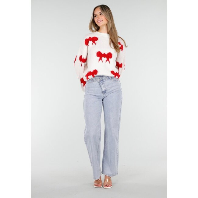 Strickpullover in Weiß mit Schleifendetails