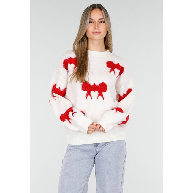 Strickpullover in Weiß mit Schleifendetails