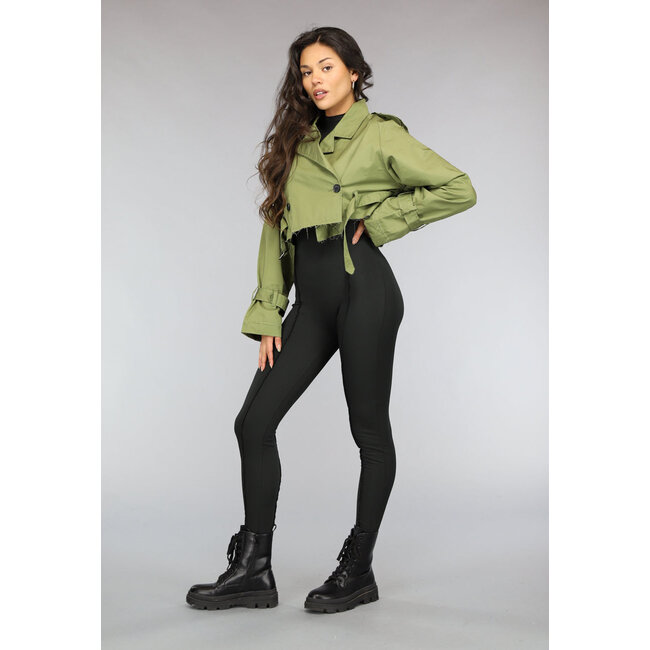 Grüner Cropped Trenchcoat mit Schnallendetails
