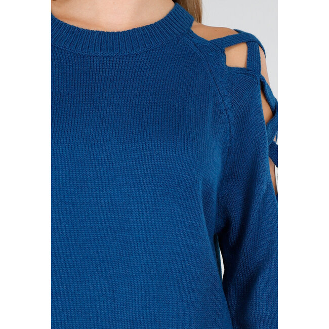Strickpullover mit geflochtenen Details in Blau