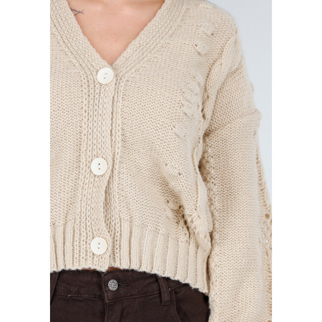 Weste mit V-Ausschnitt und langen Ärmeln in Beige