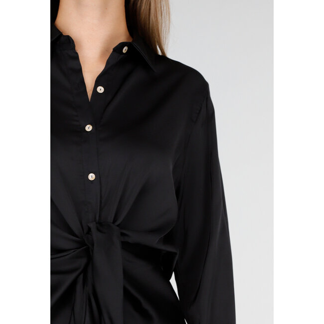 Bluse mit langen Ärmeln und Satin-Effekt Schwarz