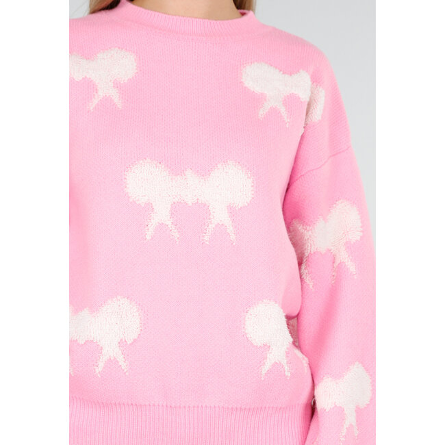 Strickpullover in Rosa mit Schleifendetails