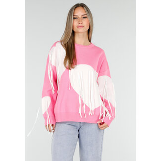 Strickpullover in Rosa mit Herzmuster