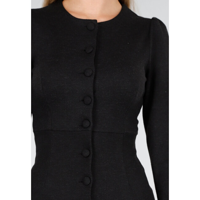 Dark Blue Long Dress with Button Closure