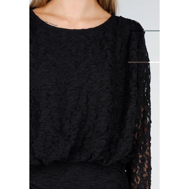 Schwarzes Spitzenkleid mit langen Ärmeln und Stretch