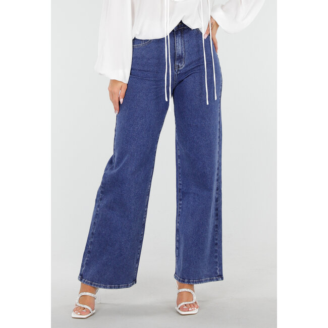 Blaue High Waist Straight Jeans mit weitem Bein