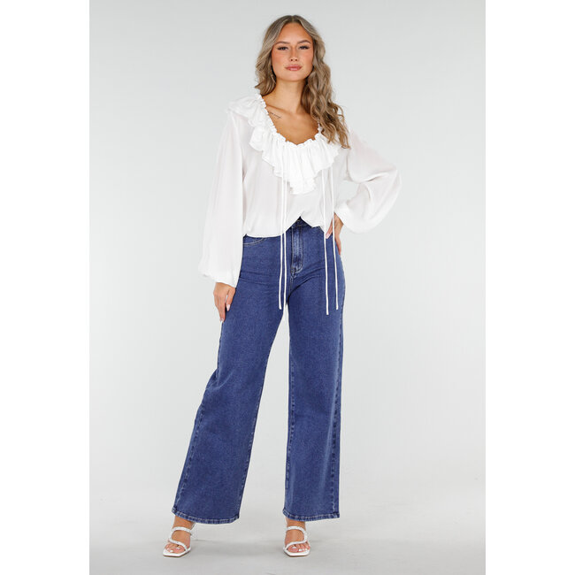 Blaue High Waist Straight Jeans mit weitem Bein