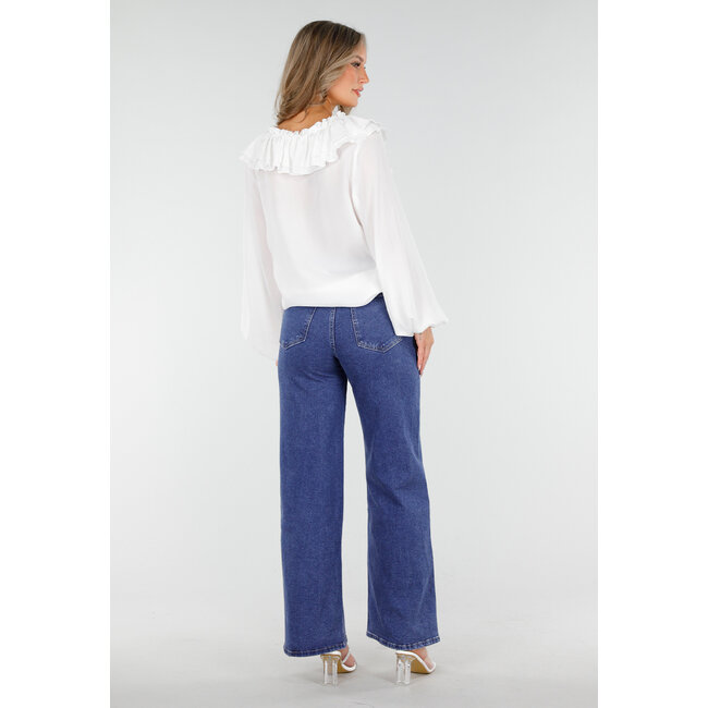 Blaue High Waist Straight Jeans mit weitem Bein