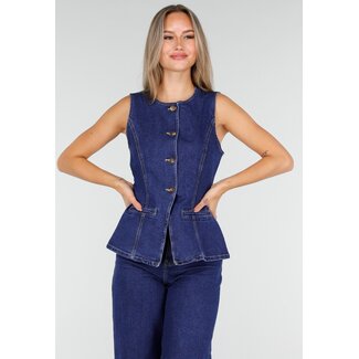 Redial Jeans Peplum-Denim-Oberteil mit Knöpfen
