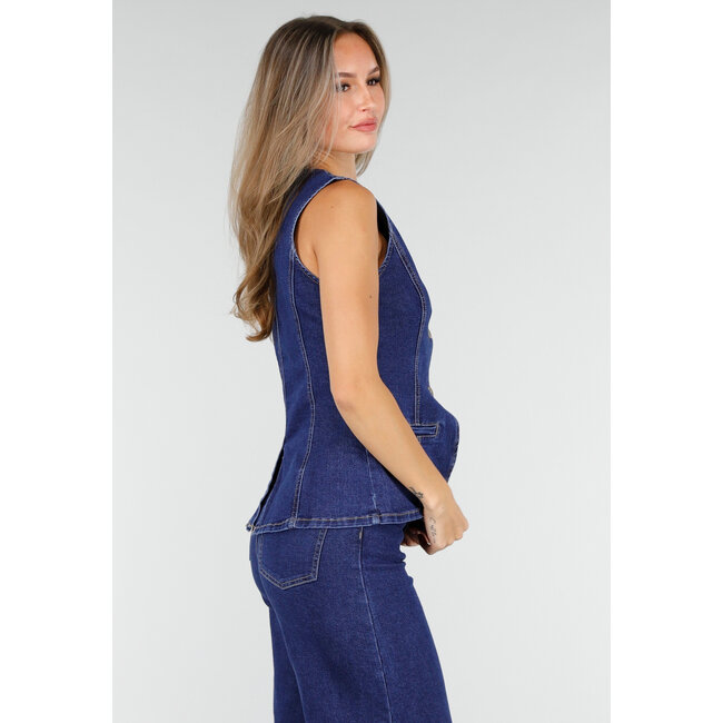 Ärmelloses Denim-Oberteil in Blau mit Knopfverschluss