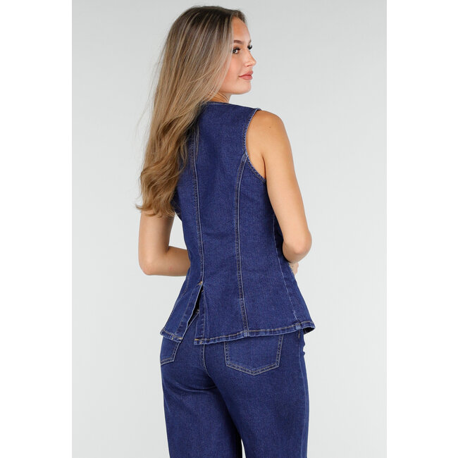 Ärmelloses Denim-Oberteil in Blau mit Knopfverschluss