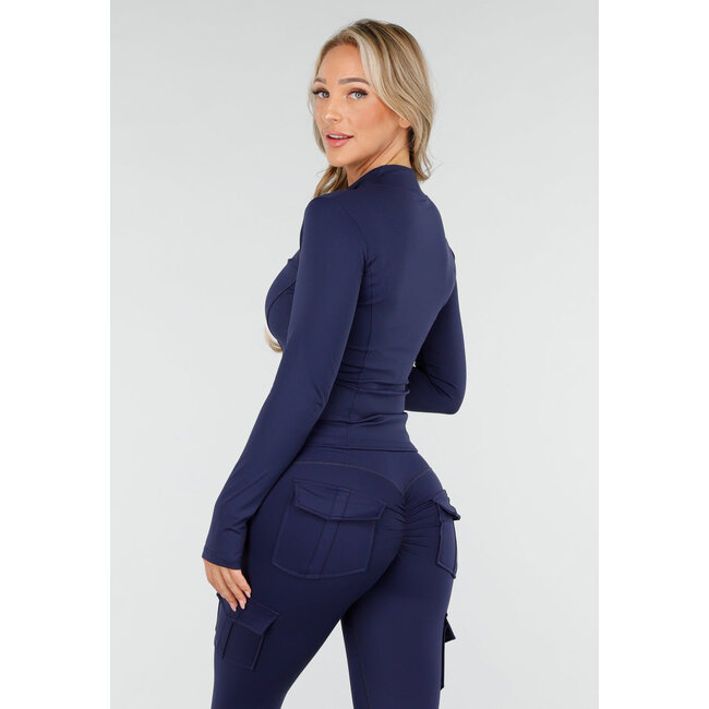 Navy 2-teiliges Set mit Cargoleggings und tailliertem Reißverschluss-Oberteil