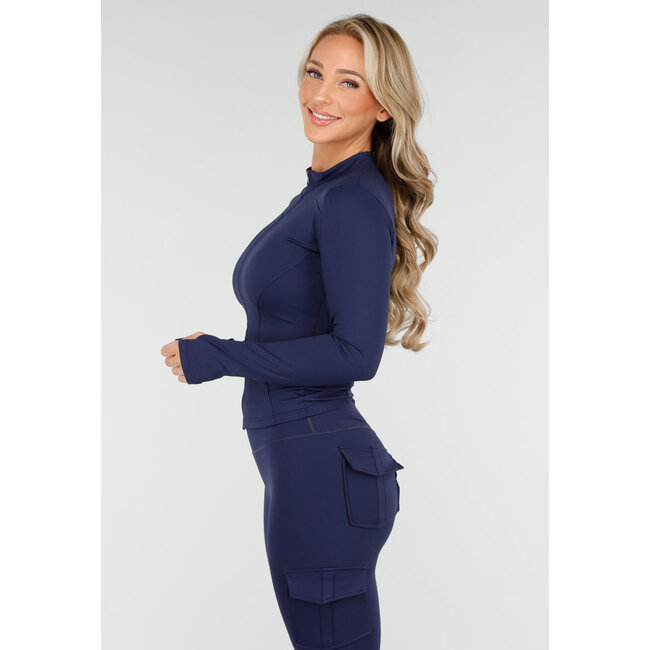 Navy 2-teiliges Set mit Cargoleggings und tailliertem Reißverschluss-Oberteil