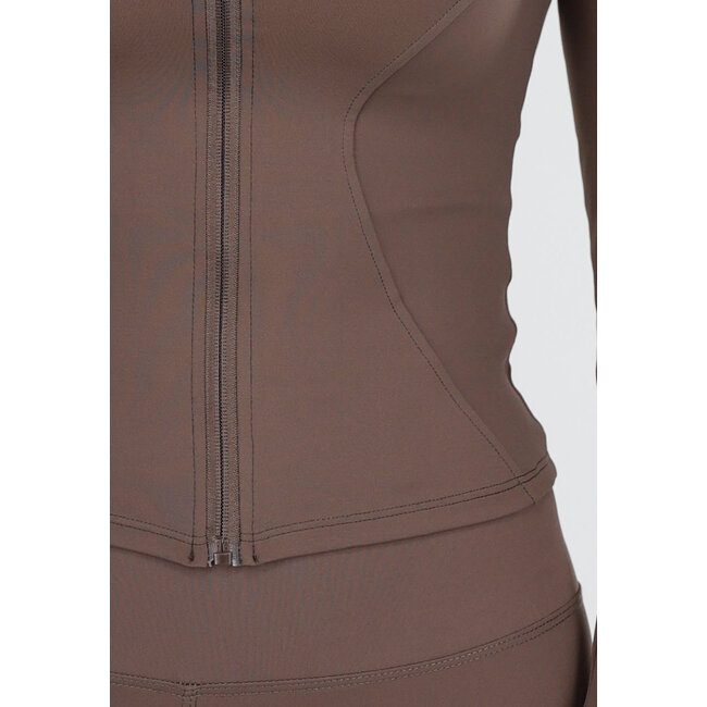 Braunes 2-teiliges Set mit engen Leggings und Weste mit Reißverschluss