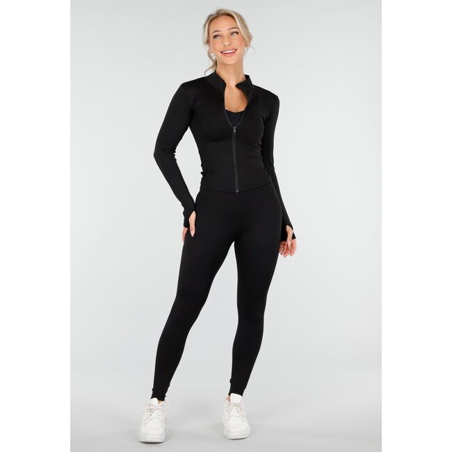 Schwarzes Sportset mit High Waist Leggings und Sportjacke