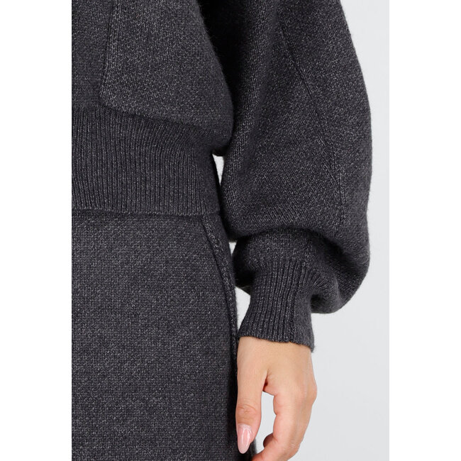 Dunkelgraues 2-teiliges Strick-Set mit Weste und Rock