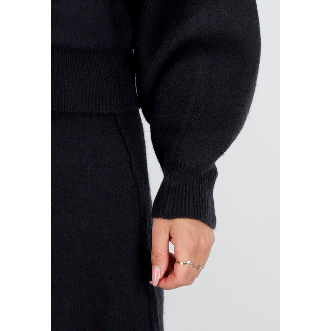 Schwarzes Strick-2-teiliges Set mit Weste und Rock