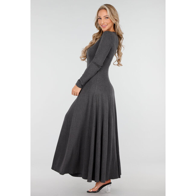 Maxikleid mit langen Ärmeln in Dunkelgrau