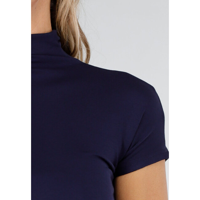 Dark Blue Maxi Dress with Slit and Cowl Neck