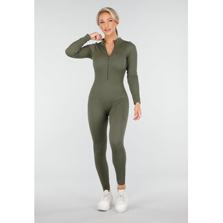 Grüner Stretch-Rippen-Jumpsuit