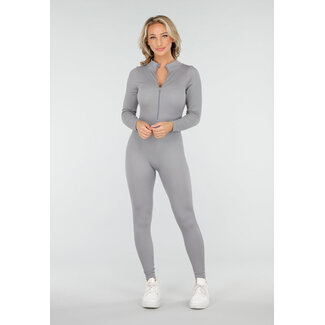 Grauer Stretch-Rippen-Jumpsuit