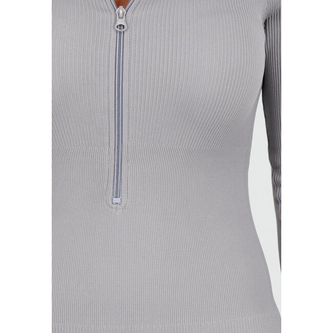 Grauer Jumpsuit mit langen Ärmeln und Reißverschluss