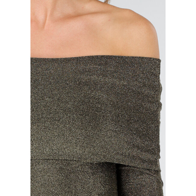 Off Shoulder Glitter Top mit langen Ärmeln in Gold