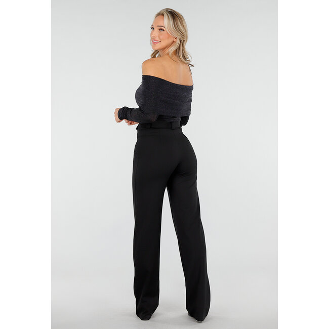Off Shoulder Glitter Top mit langen Ärmeln in Schwarz