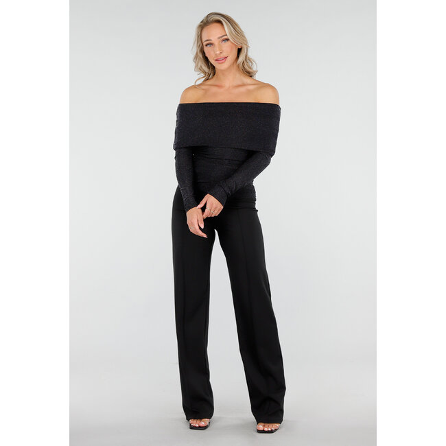 Off Shoulder Glitter Top mit langen Ärmeln in Schwarz